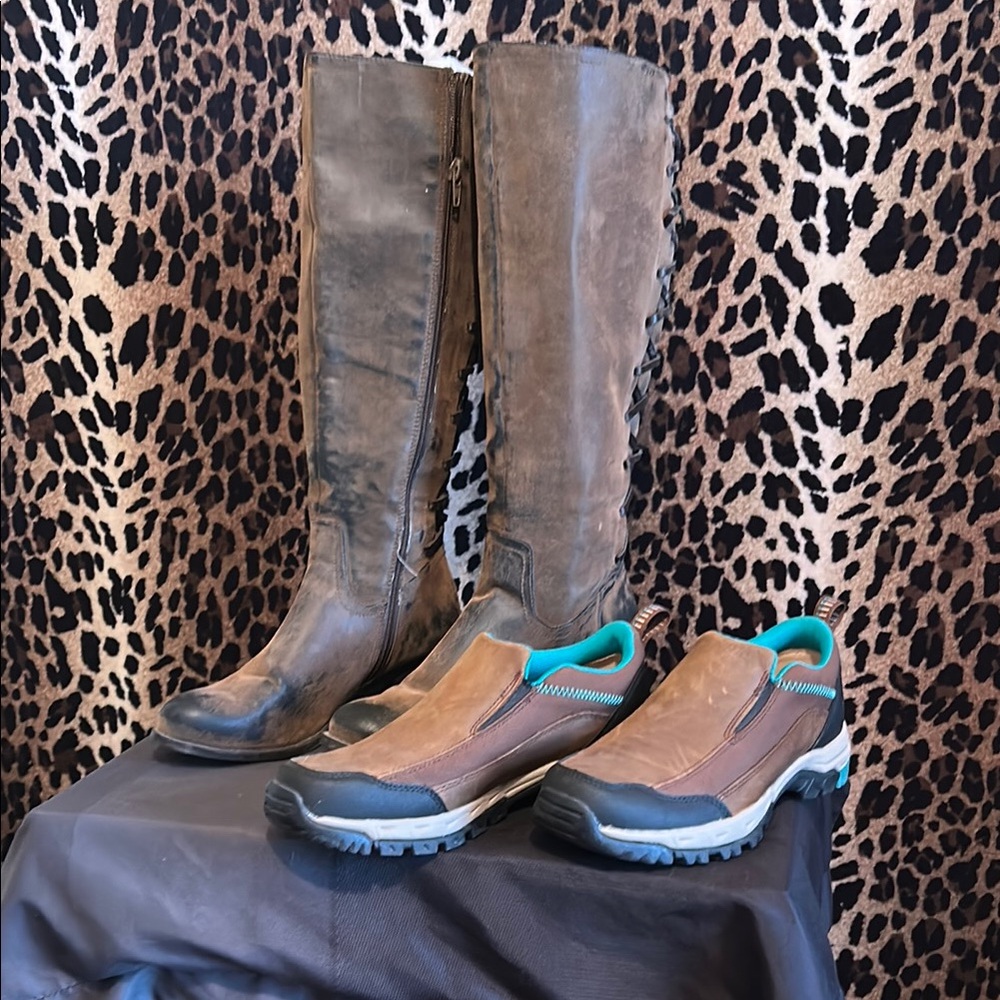 Bundle deal. Distressed boots and ariat loafers